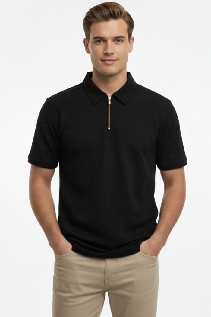 BlackZipperPoloT-shirtforMen